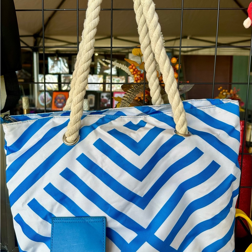 Blue and White Striped Tote Bag